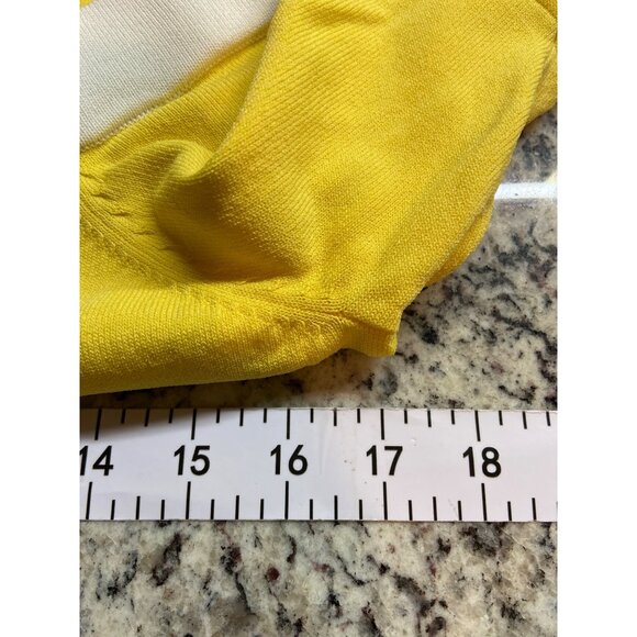 Boston Proper Knit Blouse M Yellow Off-Shoulder Bell Sleeves Casual Resort Chic - Picture 7 of 9